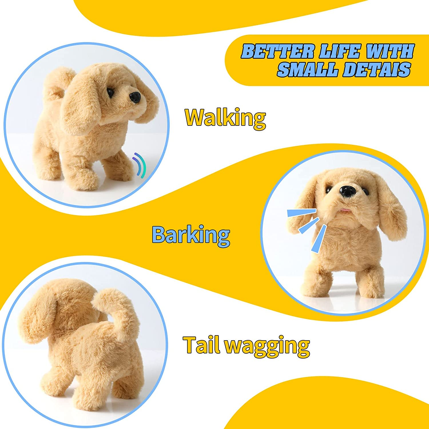Plush Golden Retriever Toy Puppy Electronic Interactive Dog - Walking, Barking, Tail Wagging, Stretching Companion Animal for Kids Toddlers (Golden Dog) image number 2