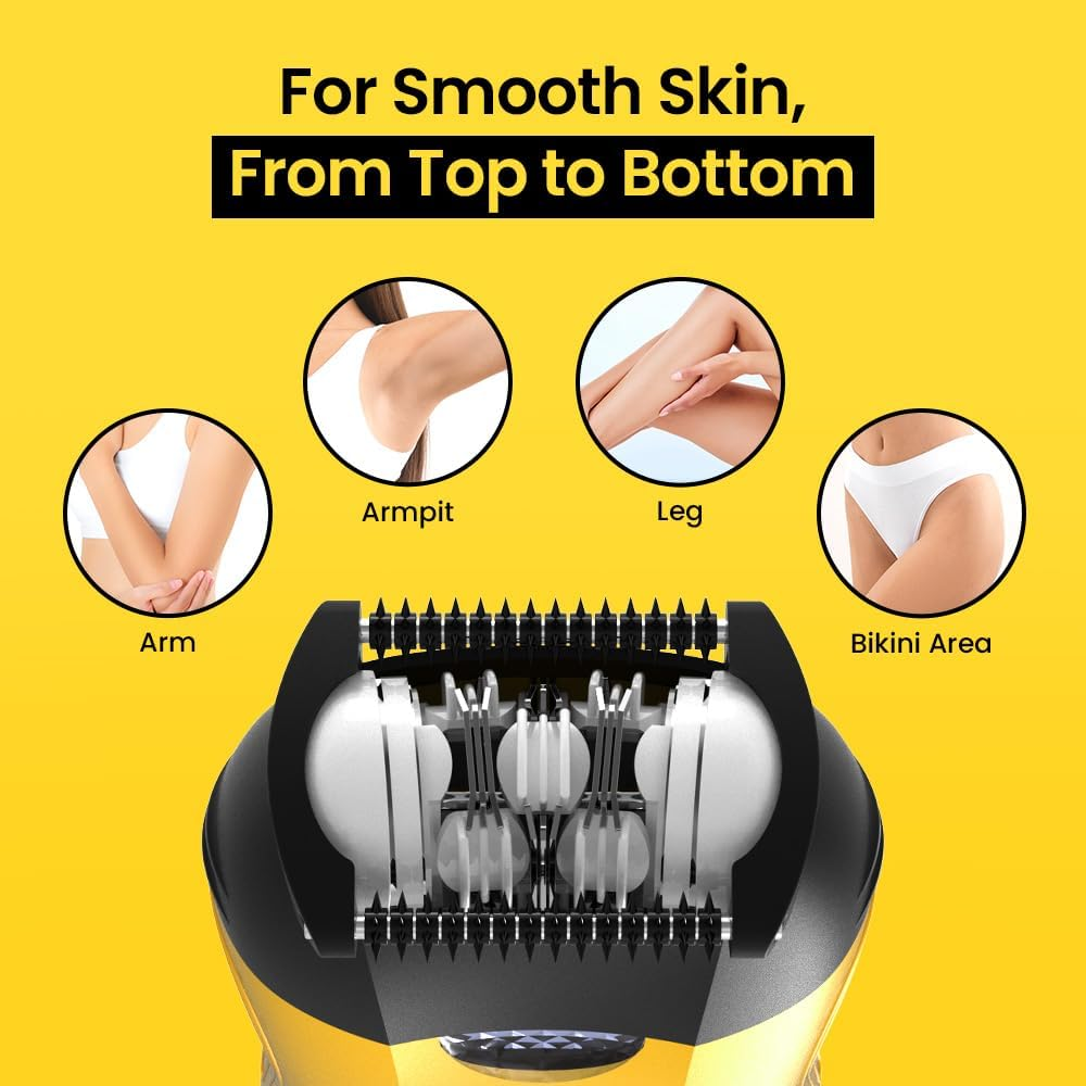 Gorilla Technique 3-In-1 Epilator, Wet & Dry Facial & Body Hair Removal Device, Cordless Rechargeable Electric Tweezers & Shaver & Callus Remover for Women & Men, One, Black & Yellow (1000V)