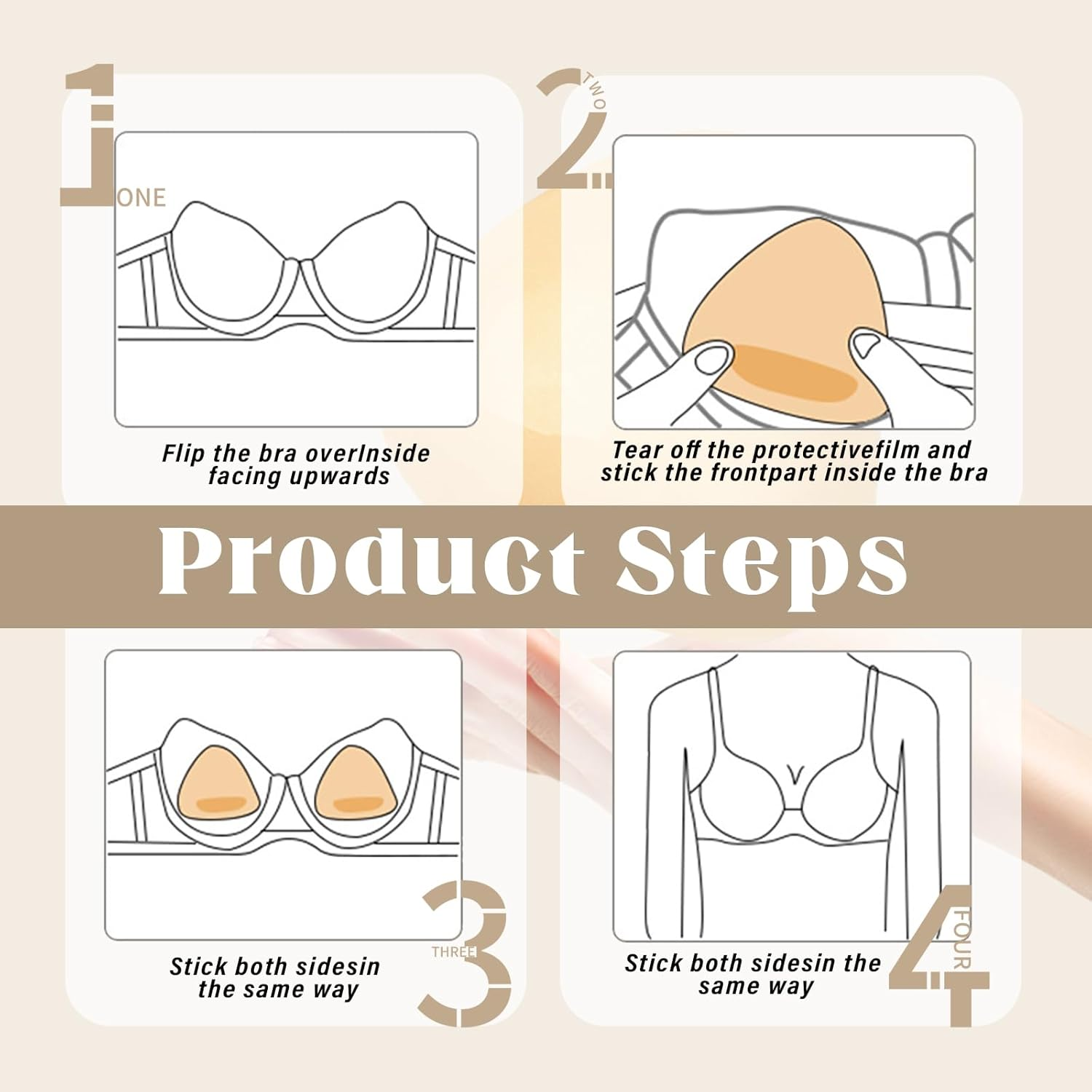 Double-Sided Sticky Push up Bra Inserts,Waterproof Adhesive Bra Inserts Bra Pads & Breast Enhancers for Bikini Swimsuit Dress image number 2
