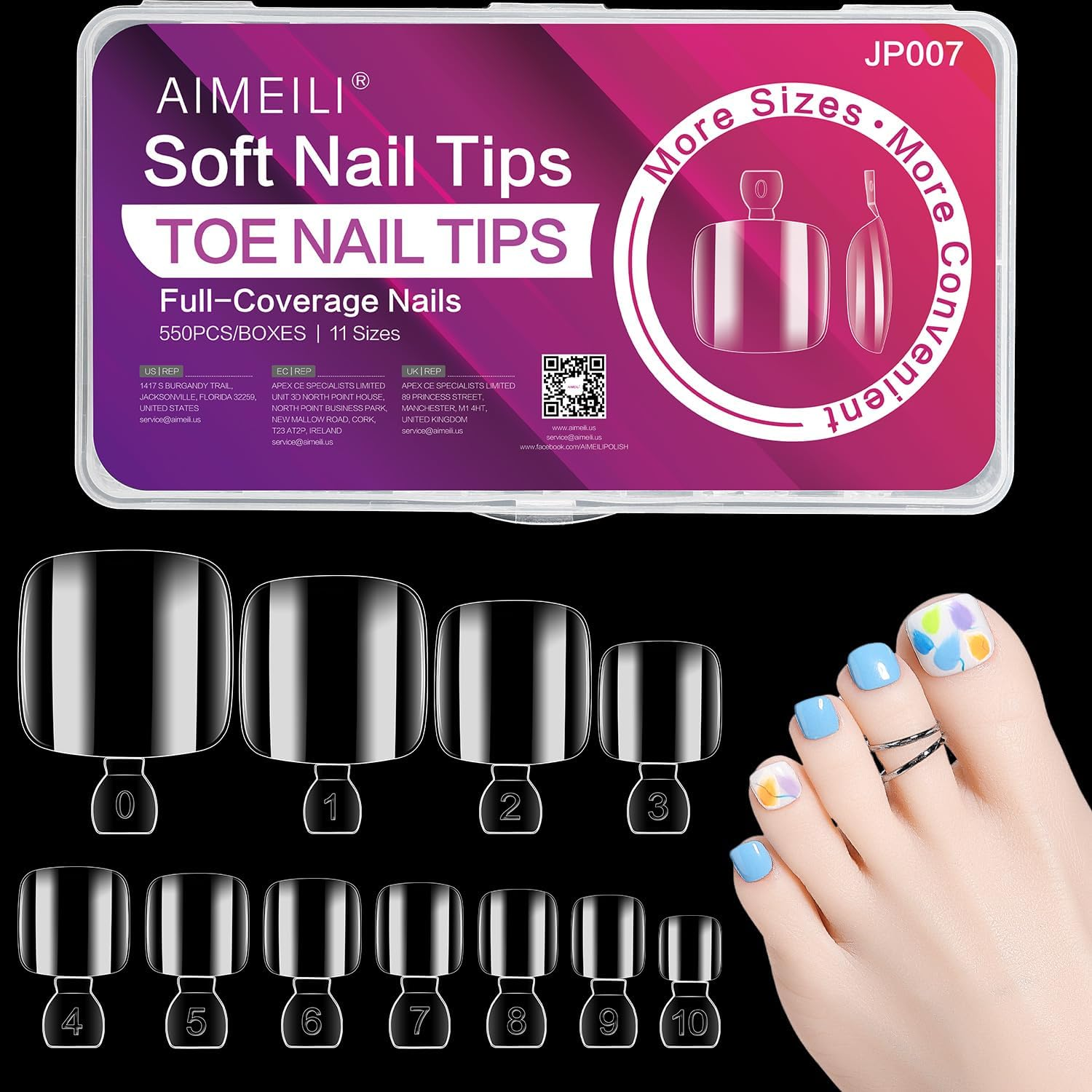 AIMEILI False Toe Nail Tips Clear Full Cover Toe Art Nails image number 3
