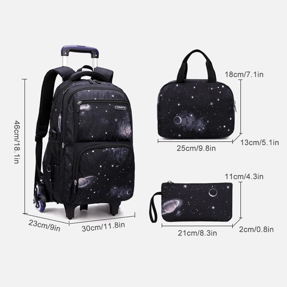 Sazak Kids Rolling Backpack for Boys Girls Luggage Wheeled Backpack Trolley School Bag Bookbag with Lunch Bag Pencil Bag Dark Blue with Stars image number 5