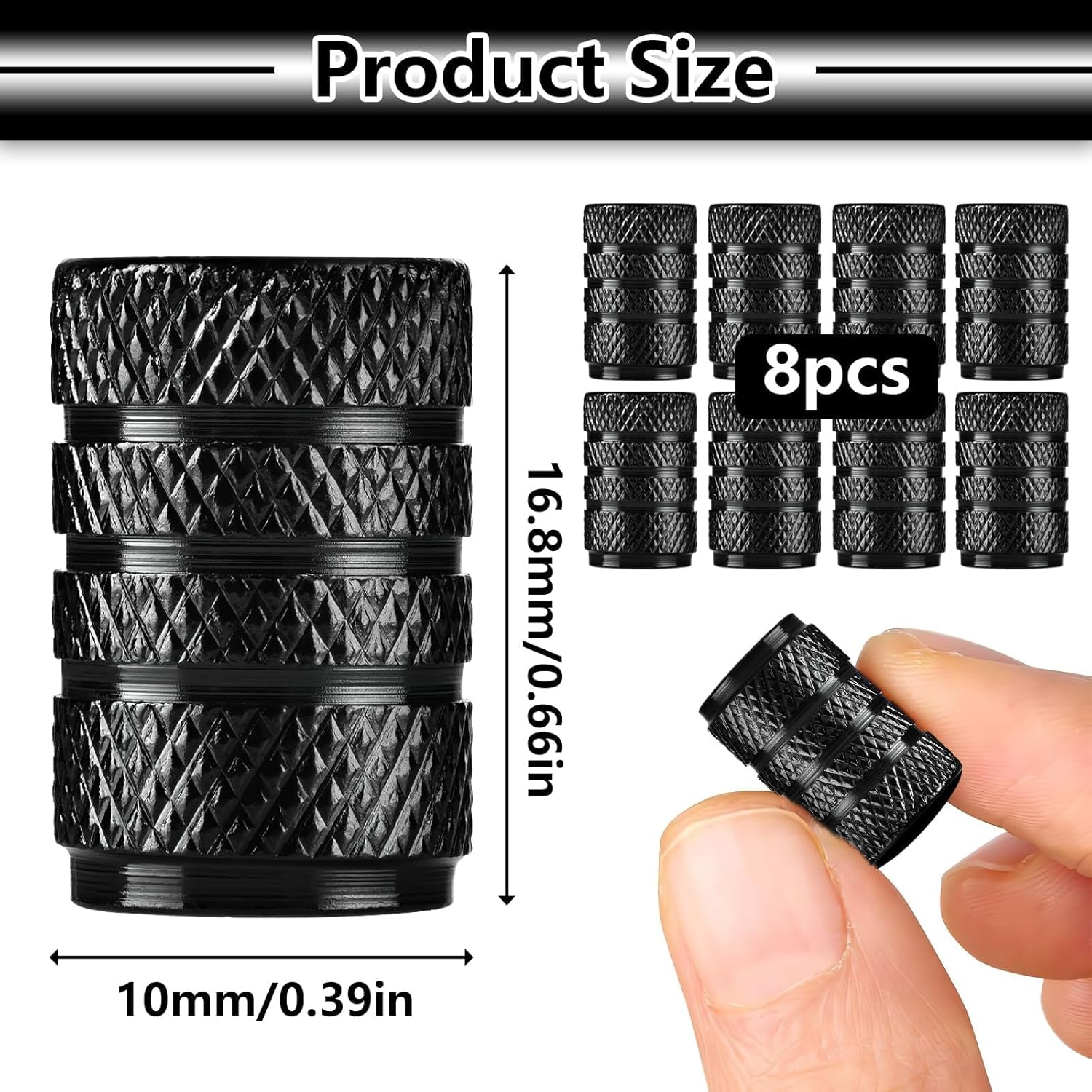Valve Stem Caps, 8 Pcs Tire Valve Caps, Anodized Aluminum Valve Stem Caps for Cars, Bikes, Trucks, SUVS, Motorcycles (Color：Black)