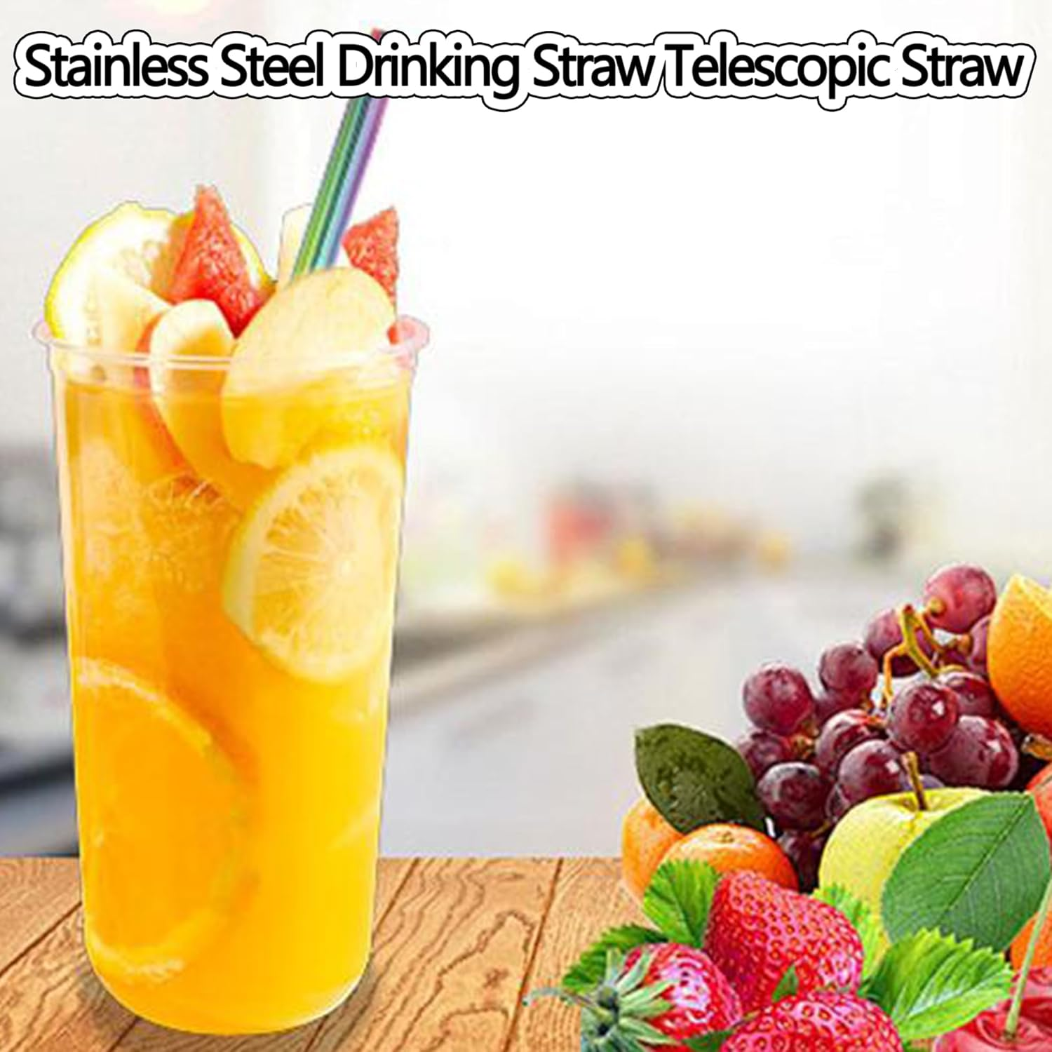 WADY Reusable Stainless Steel Straw,Collapsible Stainless Steel Drinking Straw Telescopic Straw (With Keychain Case & Cleaning Brush) for Smoothie, Milkshake, Cocktail and Hot Drinks (Rose Gold+Blue) image number 5