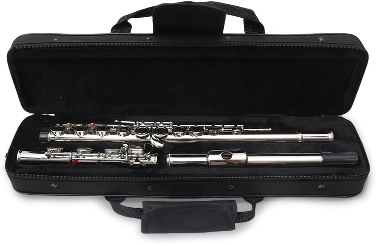 Flute 17 Key Closed Hole C Flute for Beginner Cleaning Kit with Gloves Cloth Tuning Rod Hard Case Nickel Siver, 17 Key Flute Instrument Student Flutes(Closed Hole,Silver) image number 1