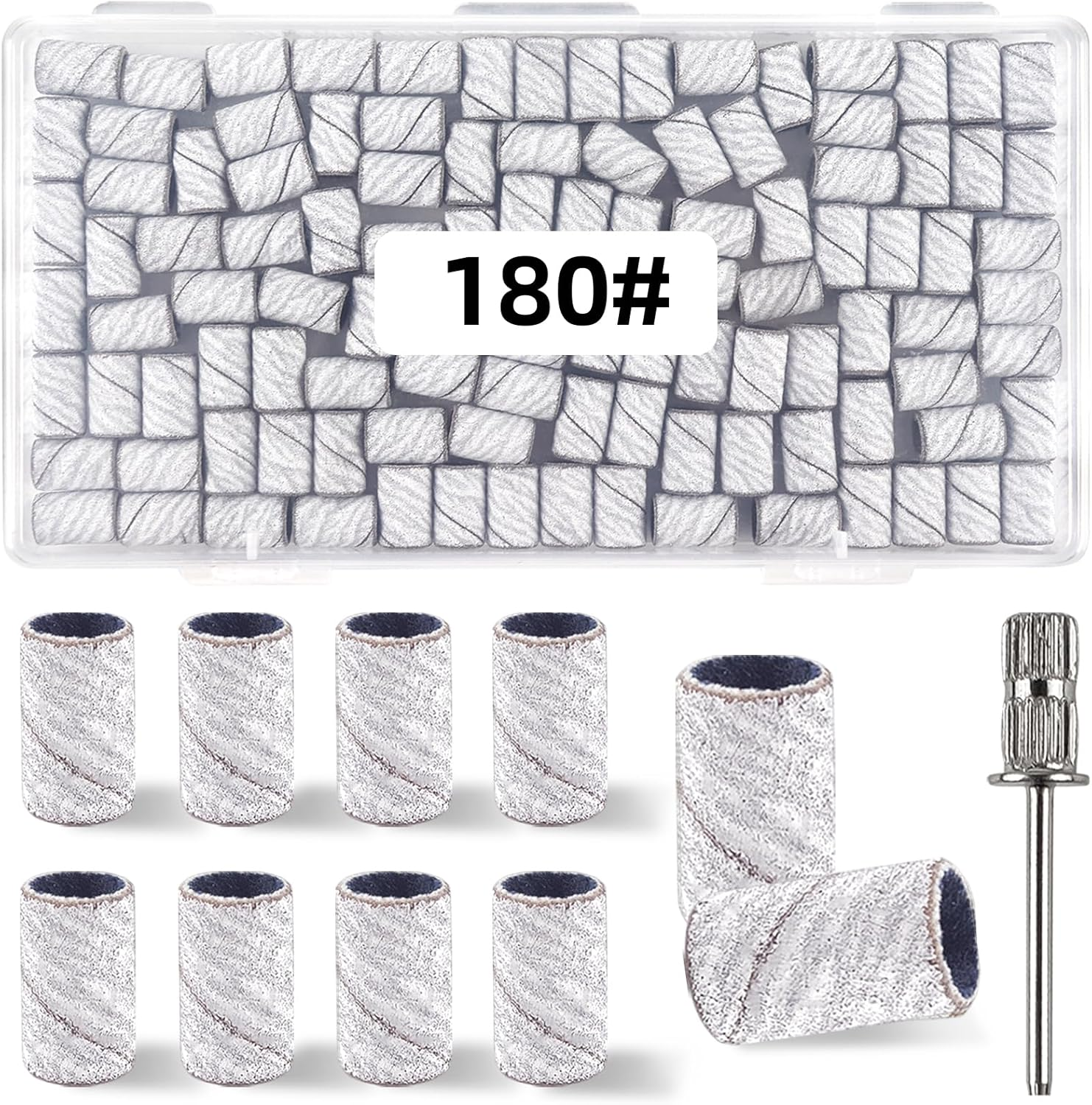 100 Pcs (180 Grit White)Sanding Bands Nail Drill Bit with 0.31In Diameter,Nail Drill Bits Extreme Fine Grit Sanding Band,Sanding Belt Upgrade Mandrel Bits,Professional Nail Drill Bit for Acrylic Nails