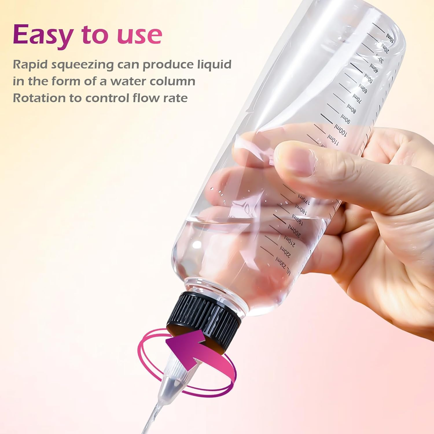 EXEXIUO 2Pcs Applicator Bottle for Hair 8.5Oz Empty Squeeze Hair Oiling Bottle Plastic Hair Color Dispenser Container for Scalp Root Dye Container with Clear Graduated Scale Twist-On Top Tip Cap image number 3