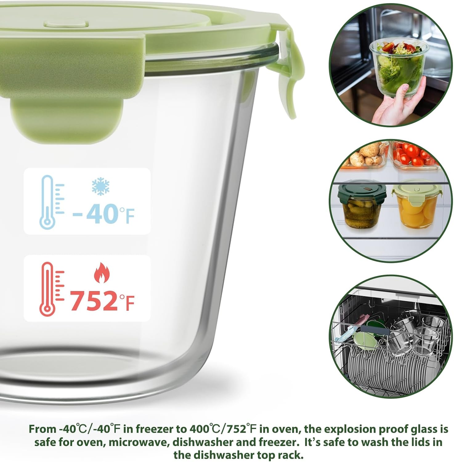 Glass Meal Prep Containers with Lids - Airtight Borosilicate Glass Food Storage Containers for Soup & Leftovers, Bpa-Free, Heat-Resistant, Microwave & Dishwasher Safe (23 Oz, 4 Pack) image number 1