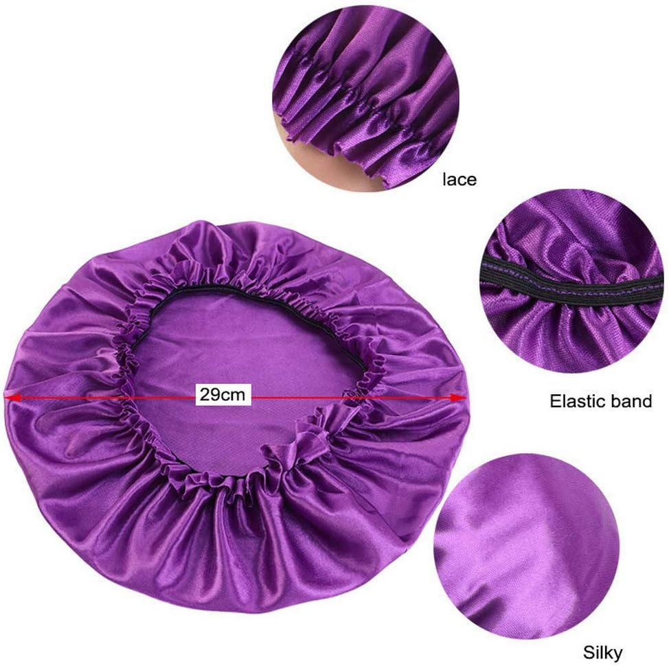 COMVIP Women Imitated Silk Solid Elastic Band Sleep Hair Bonnet Chemo Cap J: Dark Purple image number 6