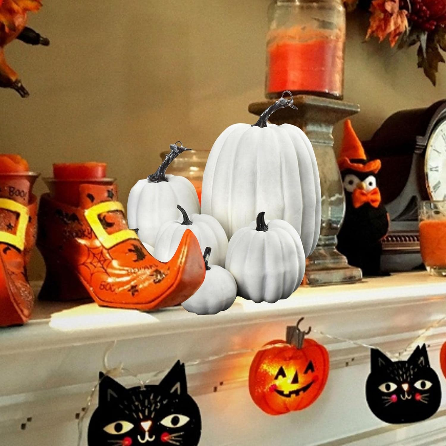 7 Pack Halloween Artificial Pumpkins, Assorted Sizes Foam Faux Pumpkins Halloween Fall Wedding Holiday Decorations image number 1