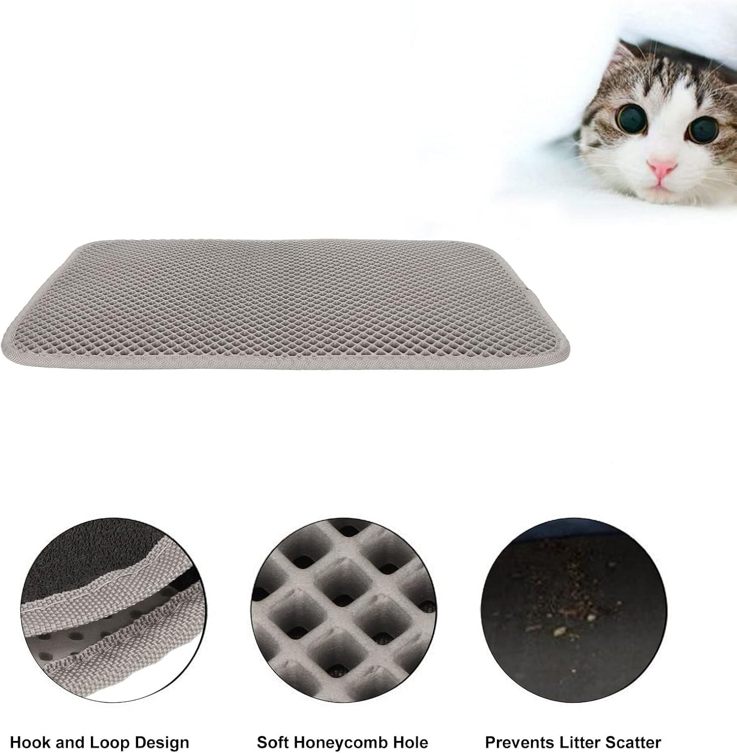 Cat Litter Mat, Double Layer, Prevents Slipping, Waterproof EVA Cat Litter Tray Mat, Honeycomb Litter Collection Mat, Easy to Clean, Urine Density Mat for Litter Control (Grey) image number 2