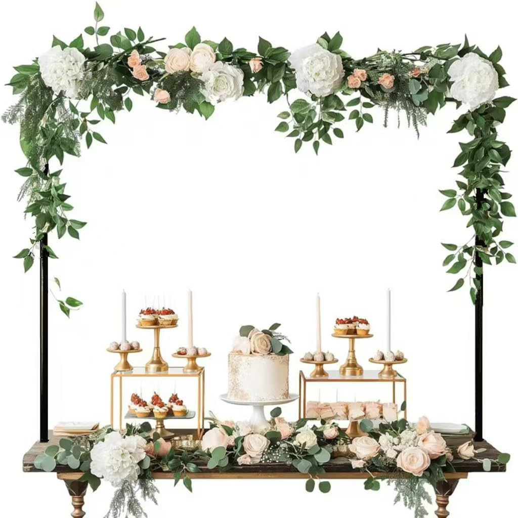Table Rod Stand with Clamps Adjustable 36.83Cm-120Cm Height 79.24Cm-260Cm Length Black Metal Table Arch Decoration Suitable for Wedding, Birthday, Halloween and Christmas Decoration.