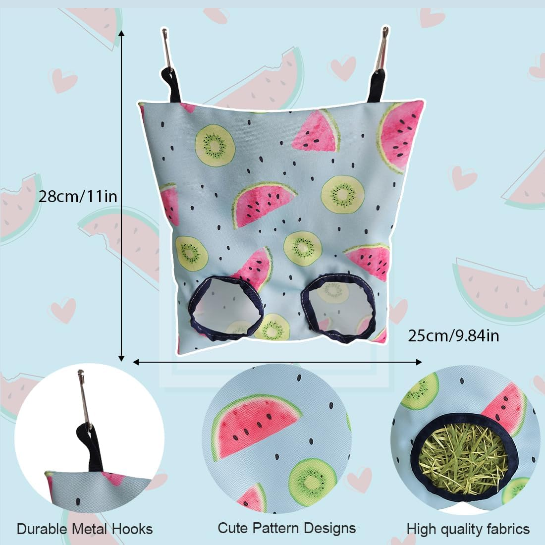 GGUFAY Rabbit Hay Bag, Guinea Pig Feeding Station, Feeder Small Animals, 2 Holes Hanging Hay Bag, Small Animals Hay Bag, Feeding Bag for Rabbit, Chinchilla, Hamster, Small Animals image number 1