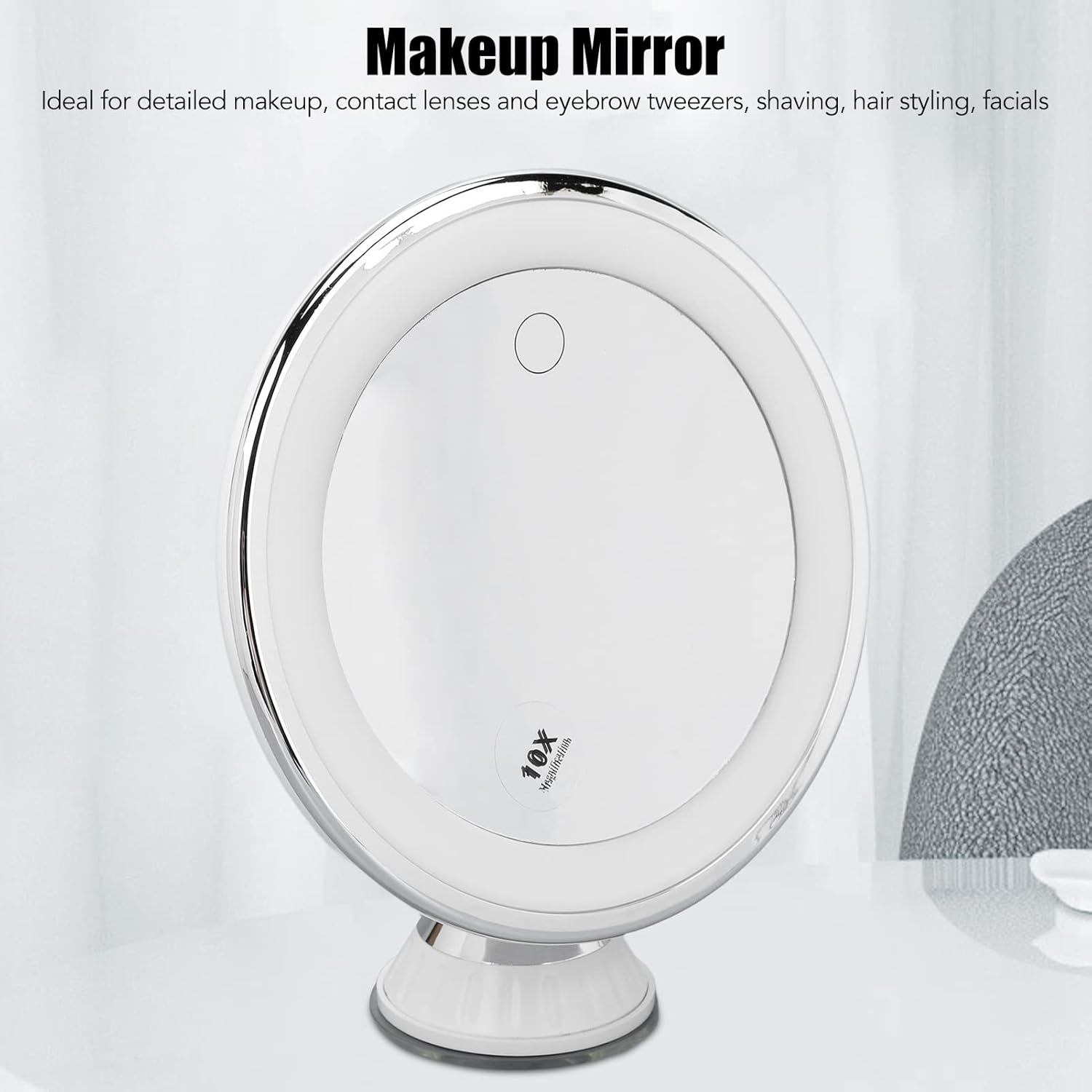 Lighted Makeup Mirror, Suction Cup Makeup Mirror 10X with 3 Light Colors Battery Powered Makeup Mirror 10X Magnify with Suction Cups for Makeup image number 2
