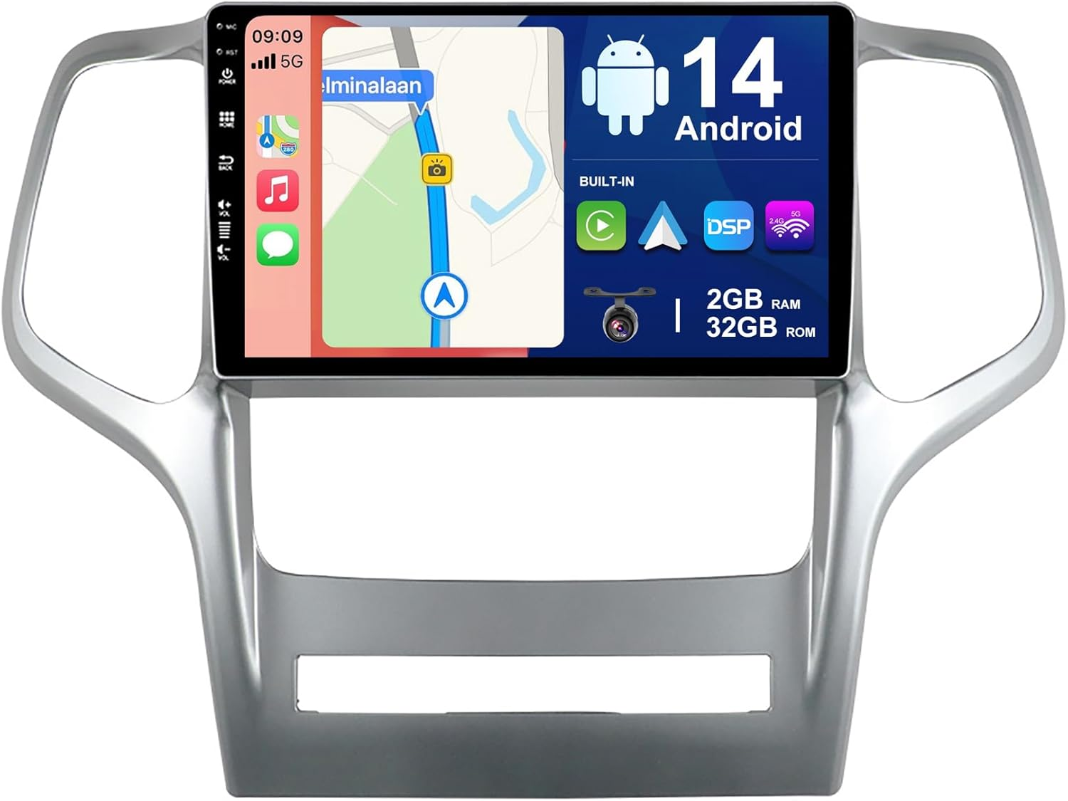 Android 14 IPS Car Stereo for Jeep Grand Cherokee (2008-2013) - 2G+32G - Wireless Carplay/Android Auto - Rear Camera Free - 9 Inch 2 Din - DAB Steering Wheel Fast-Boot DSP Bluetooth GPS Navi image number 2