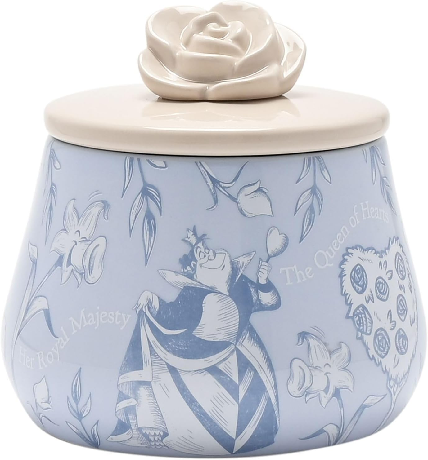 Disney - Alice in Wonderland - Ceramic Blue/Beige Rose Trinket Box Officially Licensed Product - the Queen of Hearts Flowers Motif. Decor Homeware for Dining Room & Living Room. H:12 X W: 12 X D:12Cm. image number 1