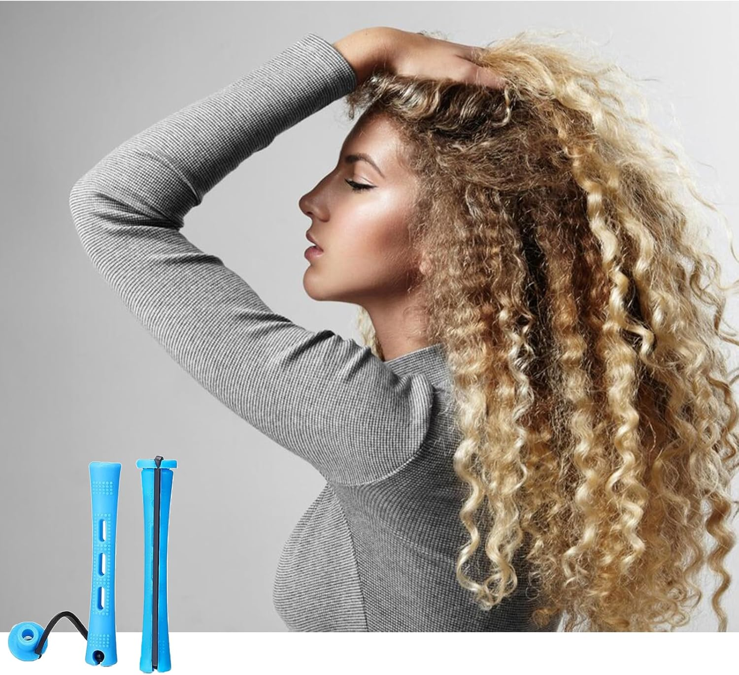 Yicoovey 60-Pack Small Plastic Blue Mini Curling Rods, 0.35-Inch, with Comb, Perm Set, Ladies' Hair Curler, Natural Short Hair Curler image number 2