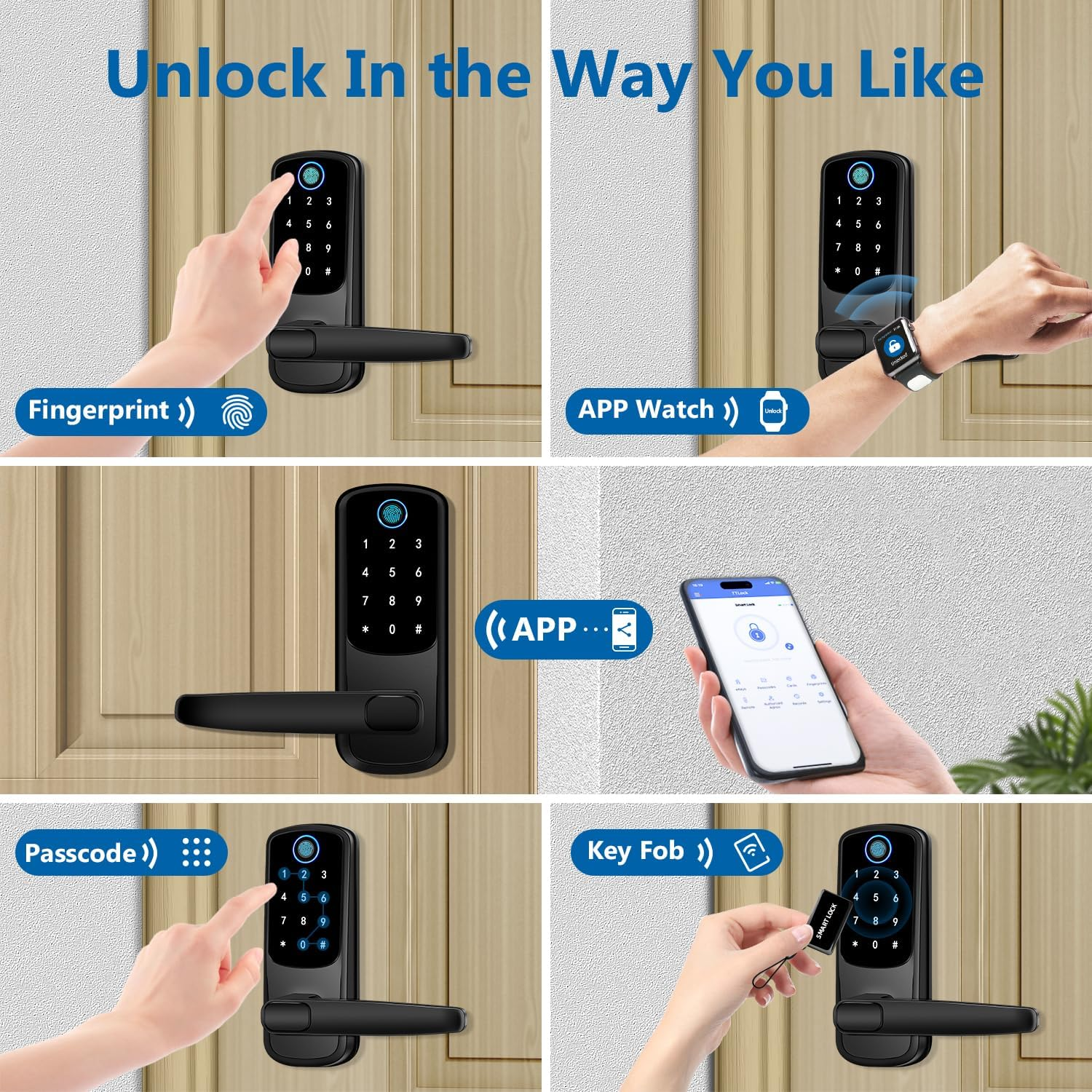 Keypad Smart Door Lock with Handle,Keyless Entry Door Locks,Smart Lock for Front Door,Fingerprint Doors Lock with Keypad for Exterior Door,Deadbolt Lever Alternative(Black) image number 5