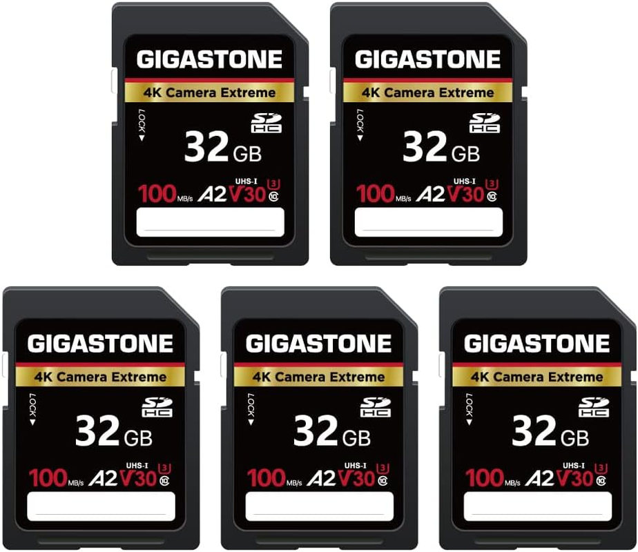 Gigastone 32GB 5-Pack SD Card, 4K Camera Extreme, A2 V30 SDHC Memory Card High Speed 4K Full HD Video Compatible with Canon Nikon Sony Pentax Kodak Olympus Panasonic Digital Camera, with 5 Mini Cases image number 2