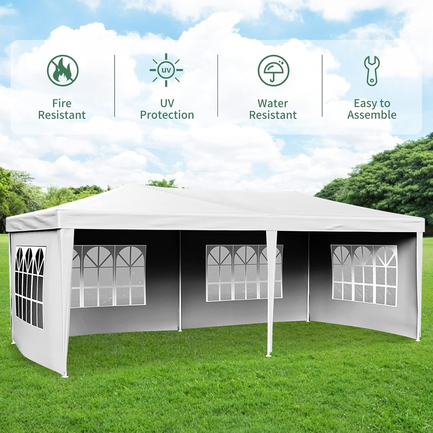 ADVWIN 3X6 Marquee Gazebo, Waterproof Canopy Tent Sidewall with Clear Window, White Garden Shed for Garden Patio Party Wedding image number 1