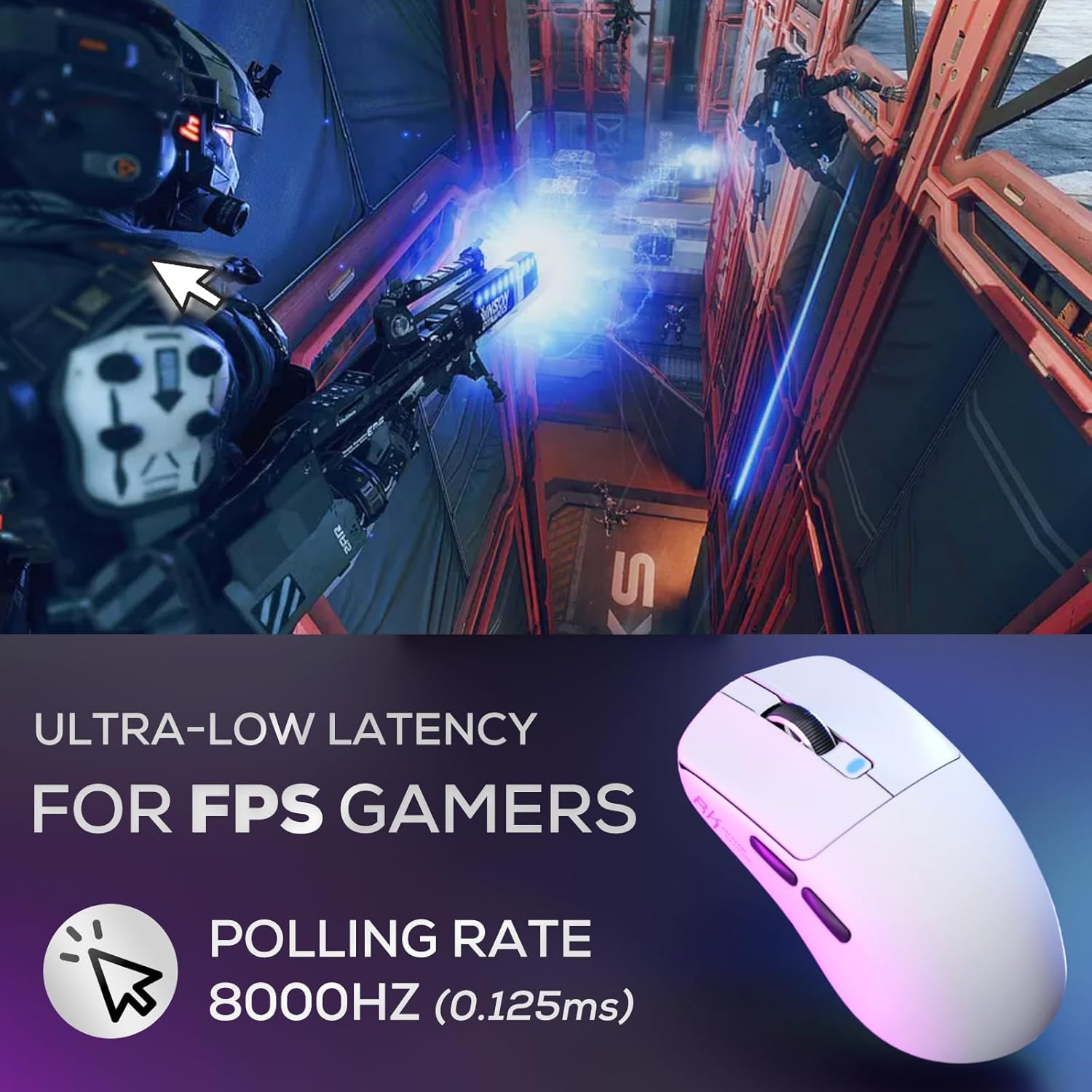 RK Royal Kludge RK M3 Gaming Mouse with 42000 DPI PAW3950 Optical Sensor 47G Lightweight Tri-Mode 2.4G/Usb-C/Bluetooth Wireless Mouse 8000Hz Polling Rate with 5 Programmable Buttons White image number 6