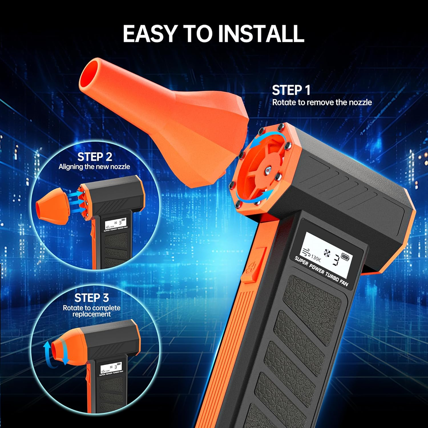 Electric Compressed Air Duster,130,000 RPM Compressed Air Duster Alternative,Rechargeable Air Can Duster for Computer,Car,Campfire,Outdoor & Home Cleaning with LED Screen & 4 Speeds image number 3