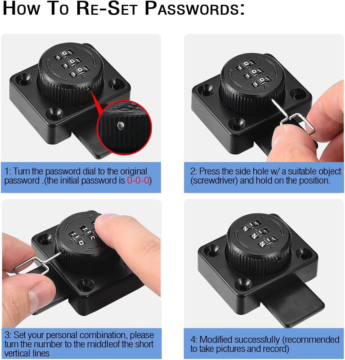 Portable Cabinet Combination Latch, 3-Digit Password Hasp Latch Lock,Cabinet Door Lock for One-Way Door, Cabinet, Drawer, Office File Cabinet Door (Black) image number 2