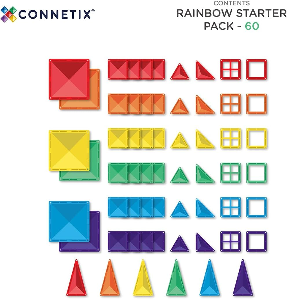 CONNETIX Magnetic Tiles Rainbow Starter Pack, 60 Pieces image number 4