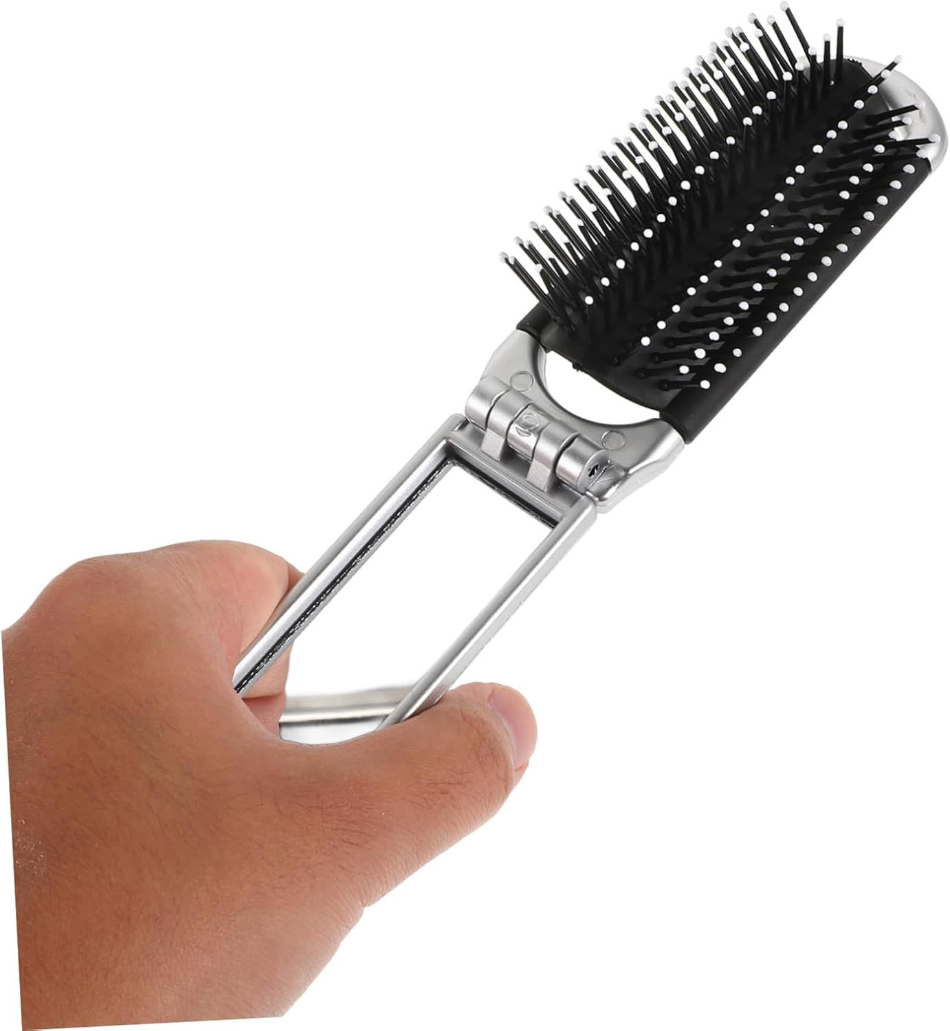 HEALEEP Portable Foldable Hair Brush with Mirror Travel Compact Detangling Comb for Go Touchups and Easy to Clean Silver Travel Hairbrush for Quick Makeup and Hair Styling image number 3