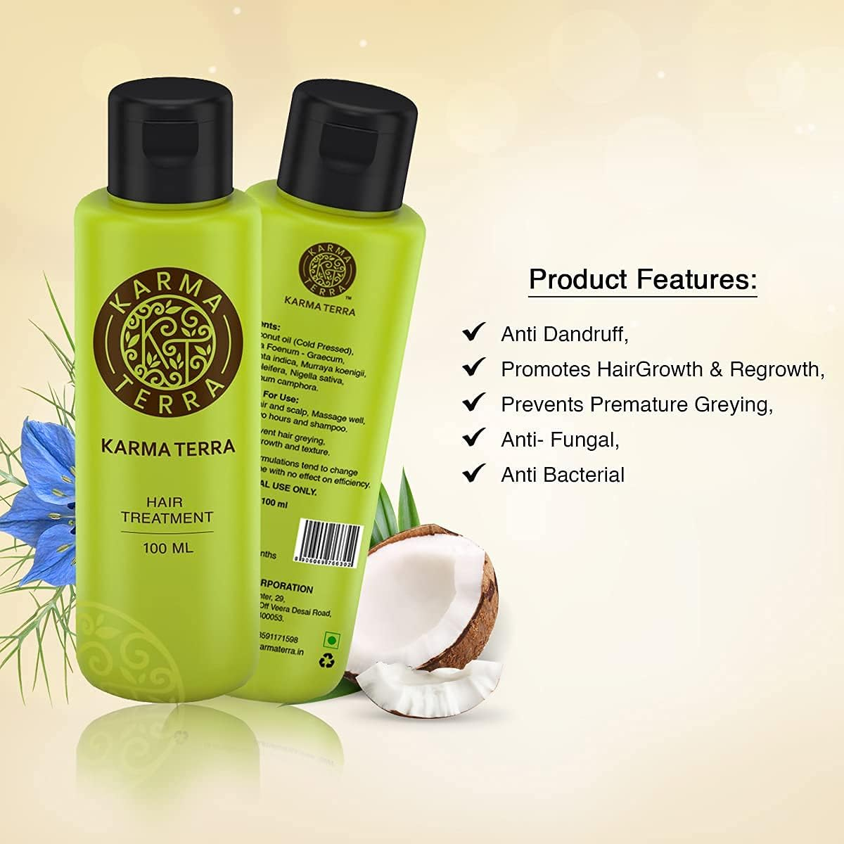 KARMA TERRA Ayurvedic Herbs Enriched Coconut Hair Oil Made by Pure Ayurvedic Herbs | 5X Ayurvedic Herbs with Coconut Oil | Makes Hair Sooperr Soft & Stronger & Reduces Hair Dandruff image number 6