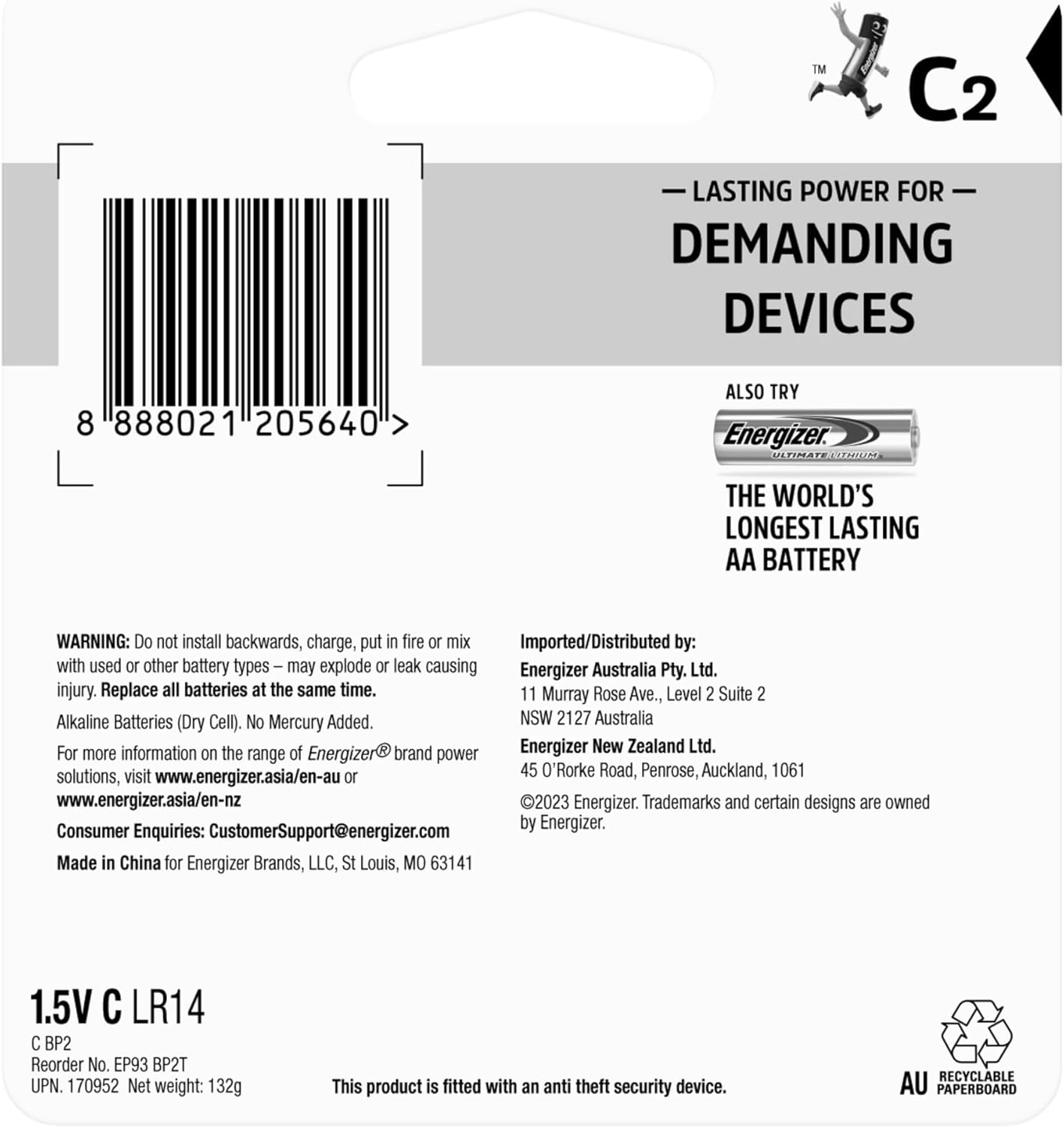 Energizer Max plus Alkaline C Batteries (2 Pieces)