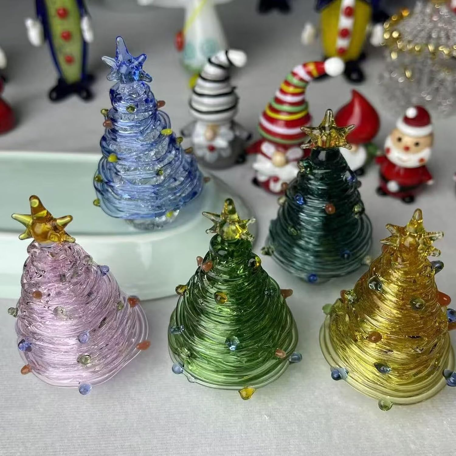 Glazed Glass Christmas Tree,Mini Small Tabletop Crystal Christmas Tree Figurines Home Decor,Collectible Art Glass Christmas Tree Statue for Bedroom, Collector'S Item image number 3