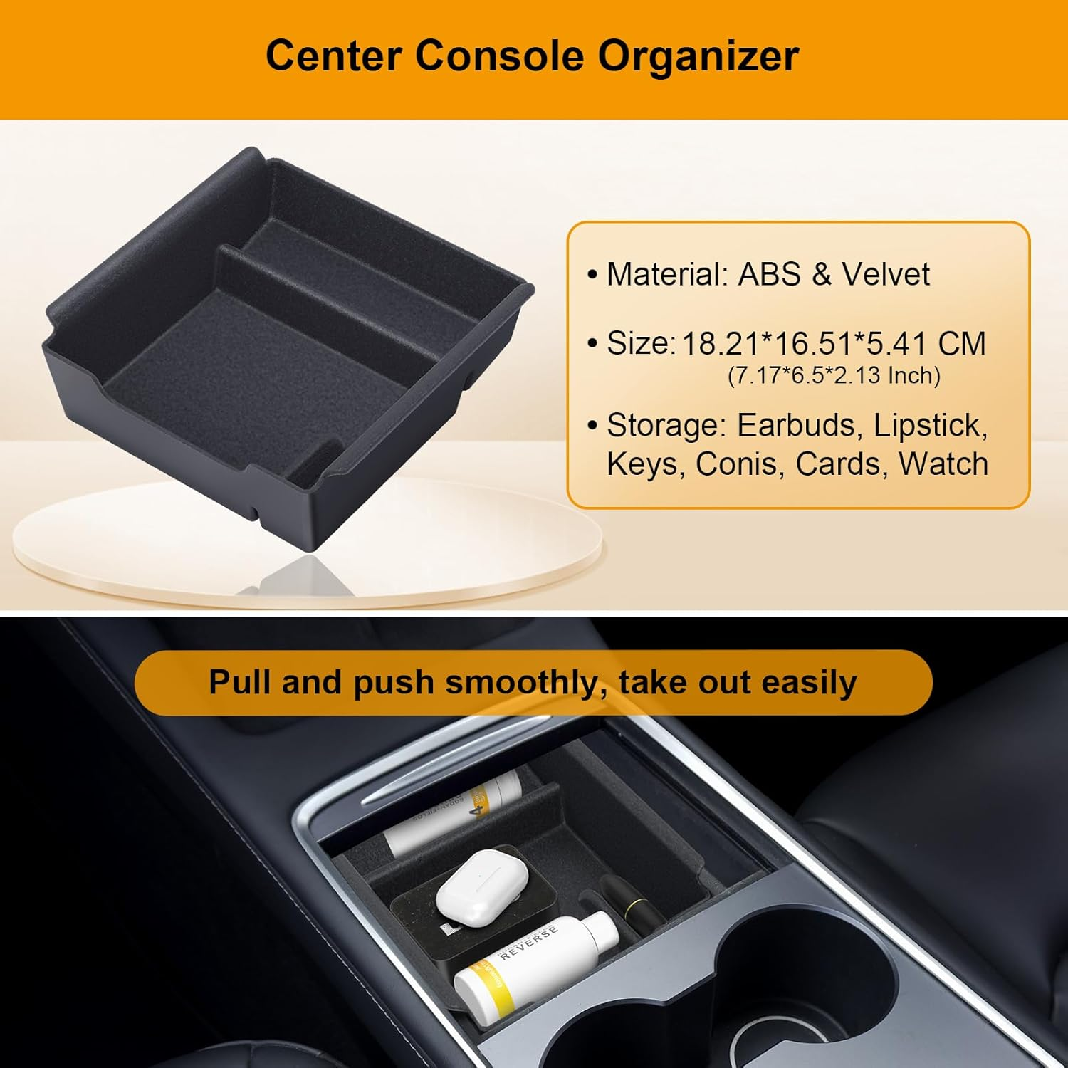 Center Console Organizer Tray 5PCS for Tesla Model Y Accessories 2024 2023 2022 2021 2020, Armrest Storage Tray and Hidden Storage Box, Cup Holder Insert, under Seat Storage Box image number 2