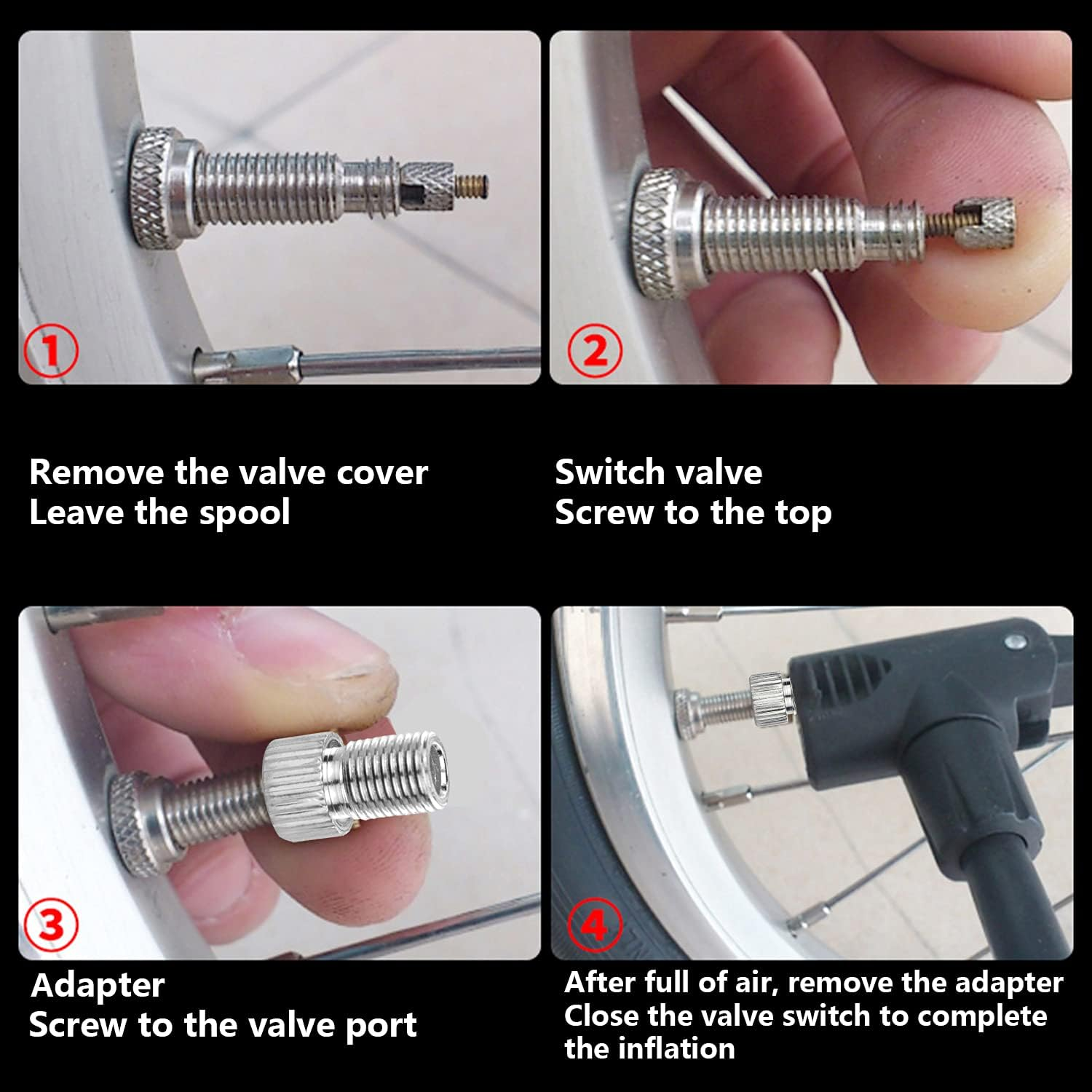 BOROLA 6PCS Bike Presta Valve Adapter Adaptor,Presta to Schrader Converter-Bike Pump Tire French/Uk to US - Inflate Caps(Silver) image number 2