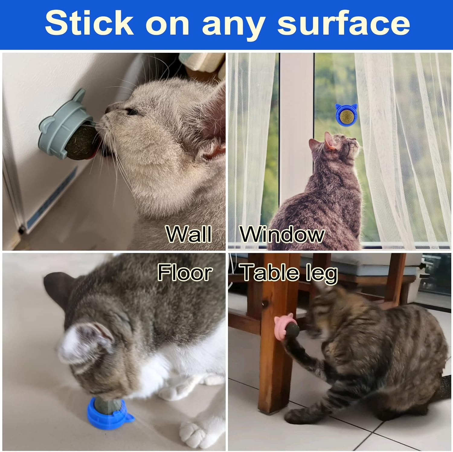 3 Catnip Balls, 360 &deg; Rotatable Cat Wall Snacks, Edible Interactive Cat Toys, Kitten Chew Treats for Cleaning Teeth image number 3