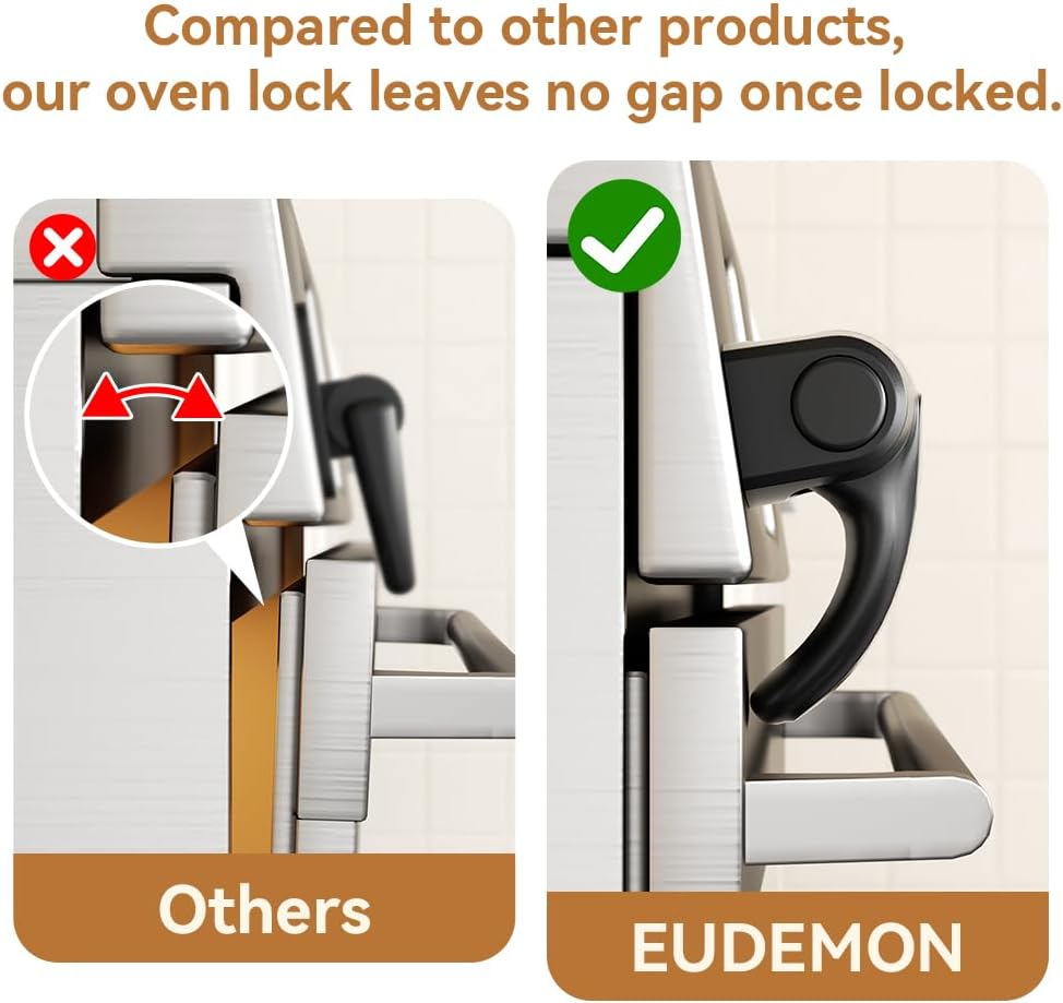EUDEMON 1 Pack Oven Lock,Baby Proofing Oven Door Lock, Child Safety Oven Front Lock, Easy to Install & Use No Tools Need or Drill (Black)