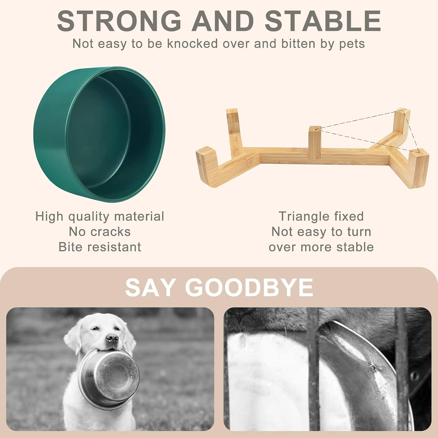 KPWACD Ceramic Dog Bowl with Anti-Slip Stand, 14 OZ, Suitable for Cats, Dogs, Rabbits, Hamsters - Green image number 3