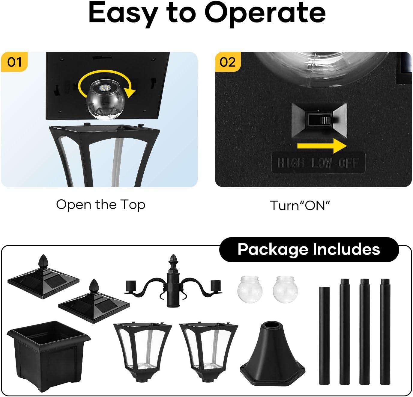 OGL 186Cm Solar Led Light Post Planter Outdoor Street Garden Security Pole Lamp Driveway Pathway Patio Yard Lantern Double Lights image number 6