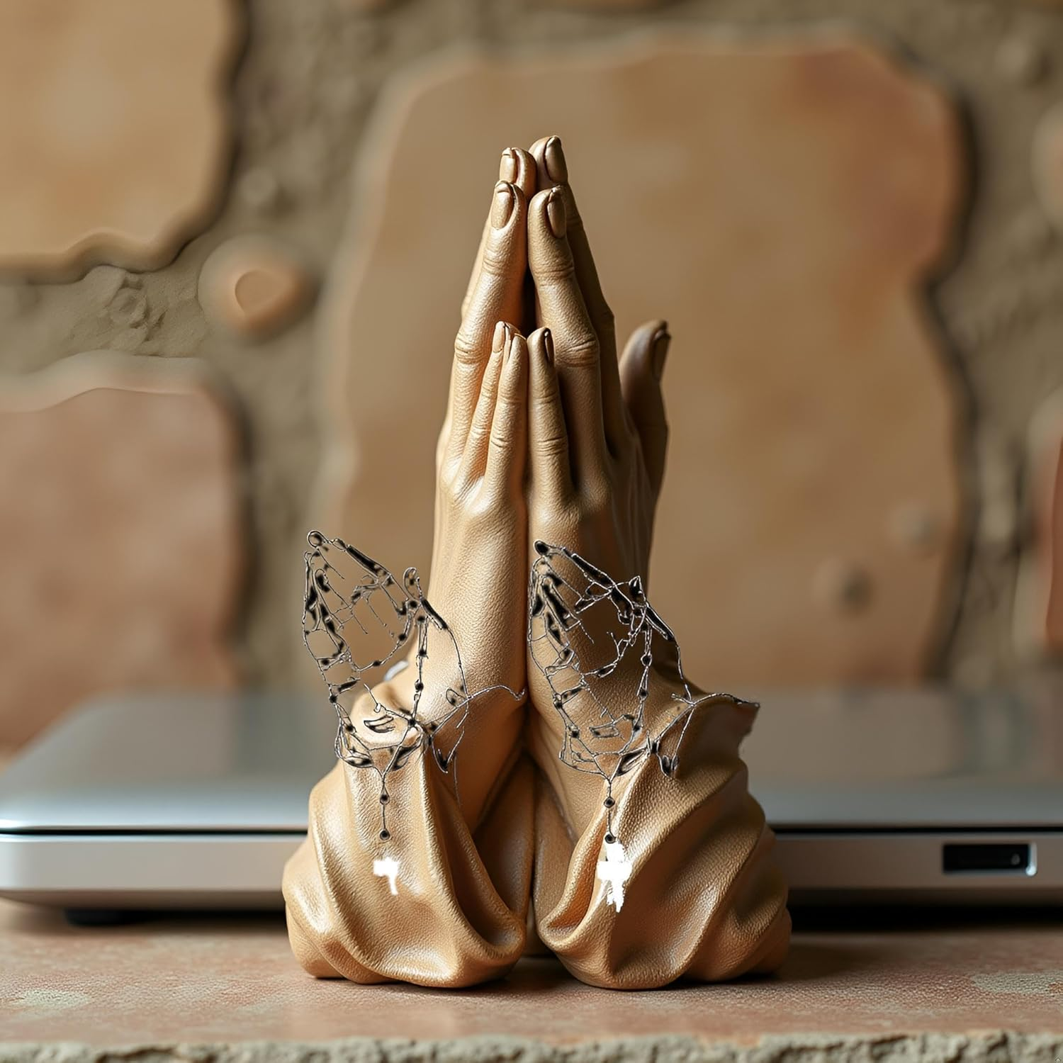 2 Pcs/Set White Hands Praying Pearl Jesus Car Sticker, Personalized Rosary Car Sticker, Waterproof Christ Decal Stickers for Laptop Motorcycle Door Wall Decoration Automotive Stickers image number 6