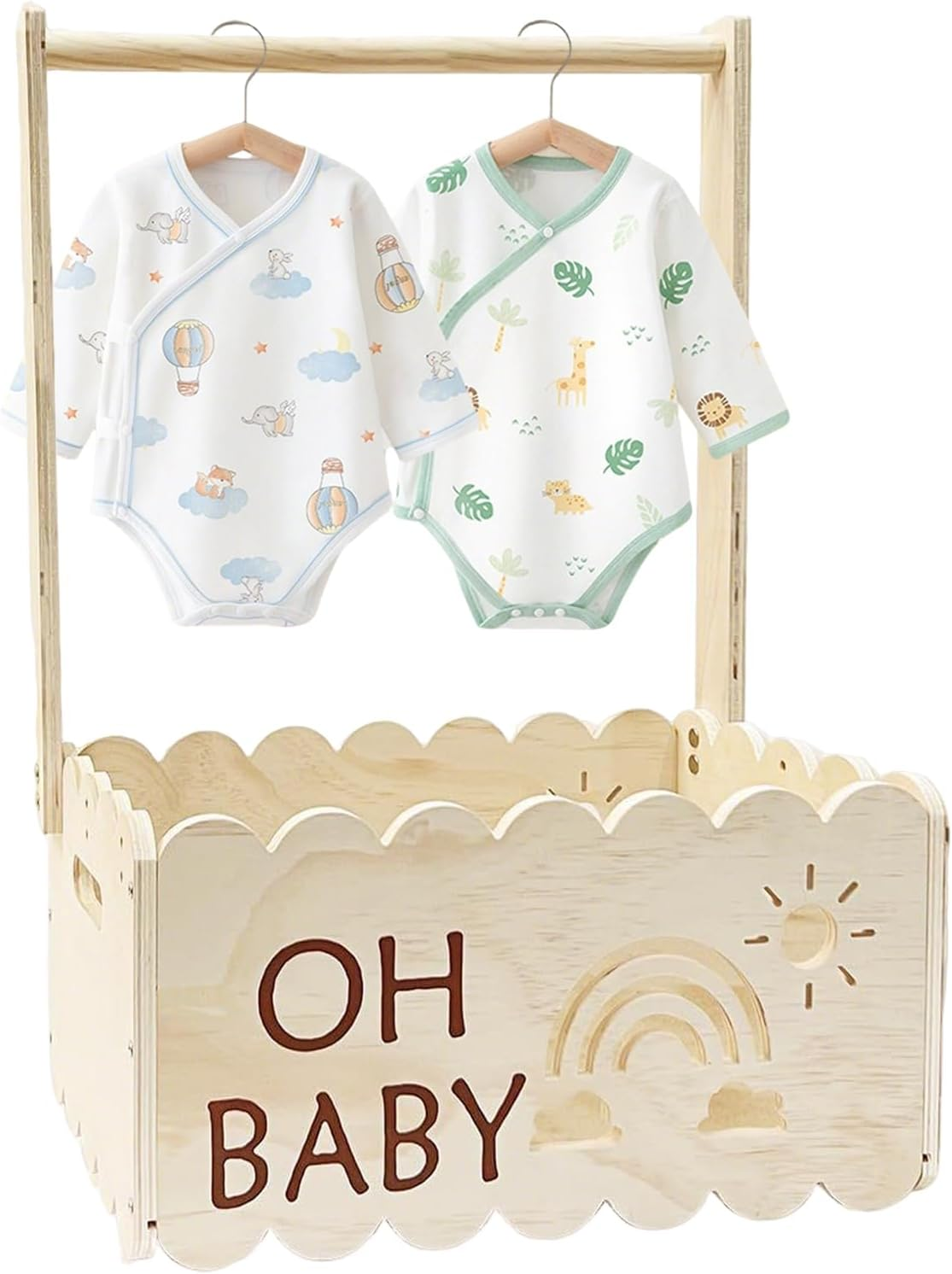 Gen&eacute;rico Baby Shower Gift Basket - Wooden Babyen Gift Box | Wooden Box with Handle - Kids Furniture for Display Pregnancy Clothes and Indoor Decor image number 1