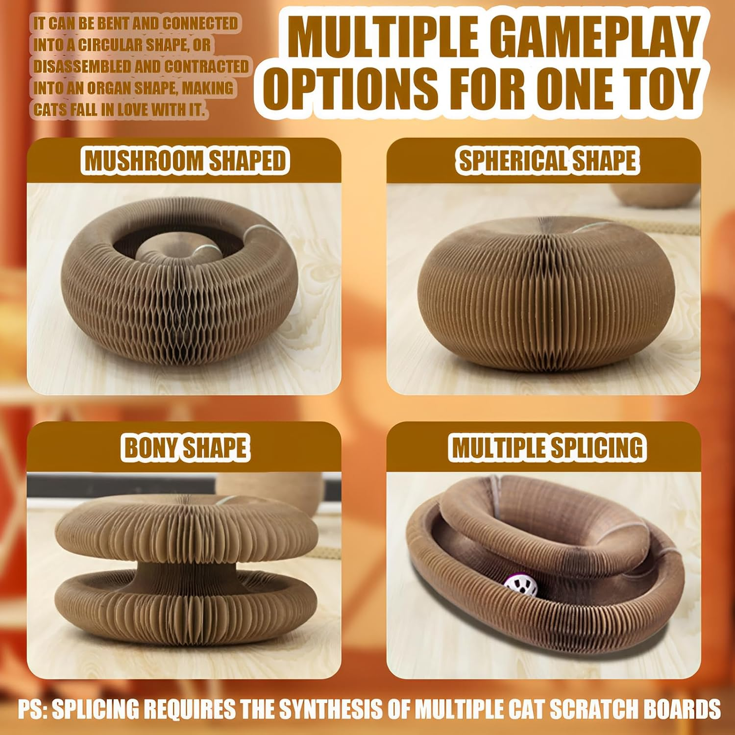 Magic Organ Cat Toy, 1PC Magic Organ Cat Scratching Board, Magic Organ Cat Scratch Board Cat Toy with Bell Cat Grinding Claw, Foldable Magnetic Corrugated Paper Circular (Classic, Count, 1) image number 6