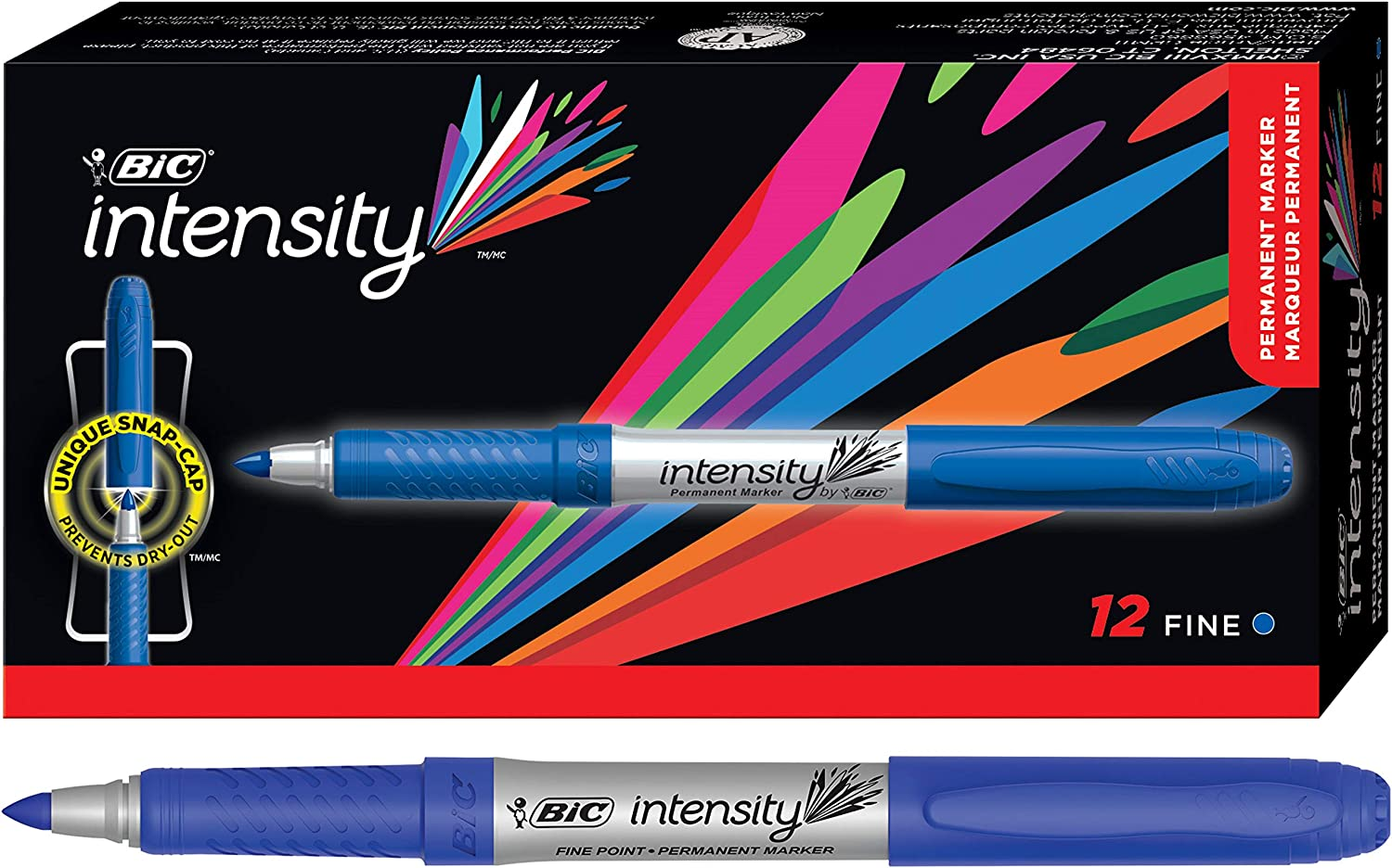 BIC Mark-It Permanent Marker, Fine Point, Red, 12 Markers, GPM11-RED - 12 Count (Pack Of 1), Blue