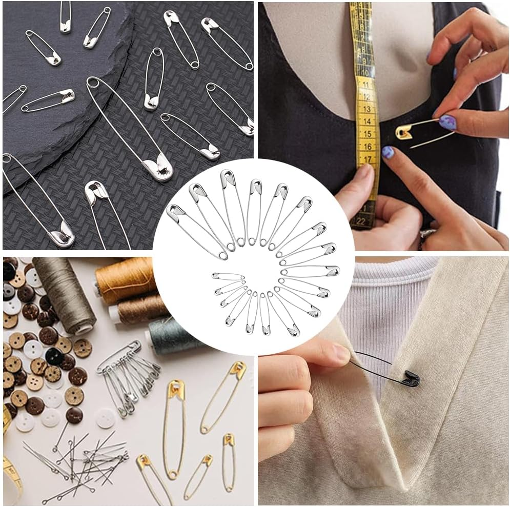 300Pcs Safety Pins By,5 Assorted Sizes, Durable Nickel-Plated Steel Pins, Rust-Resistant & Sharp for Clothes, Sewing, Arts & Crafts (Silver) - Golden image number 7