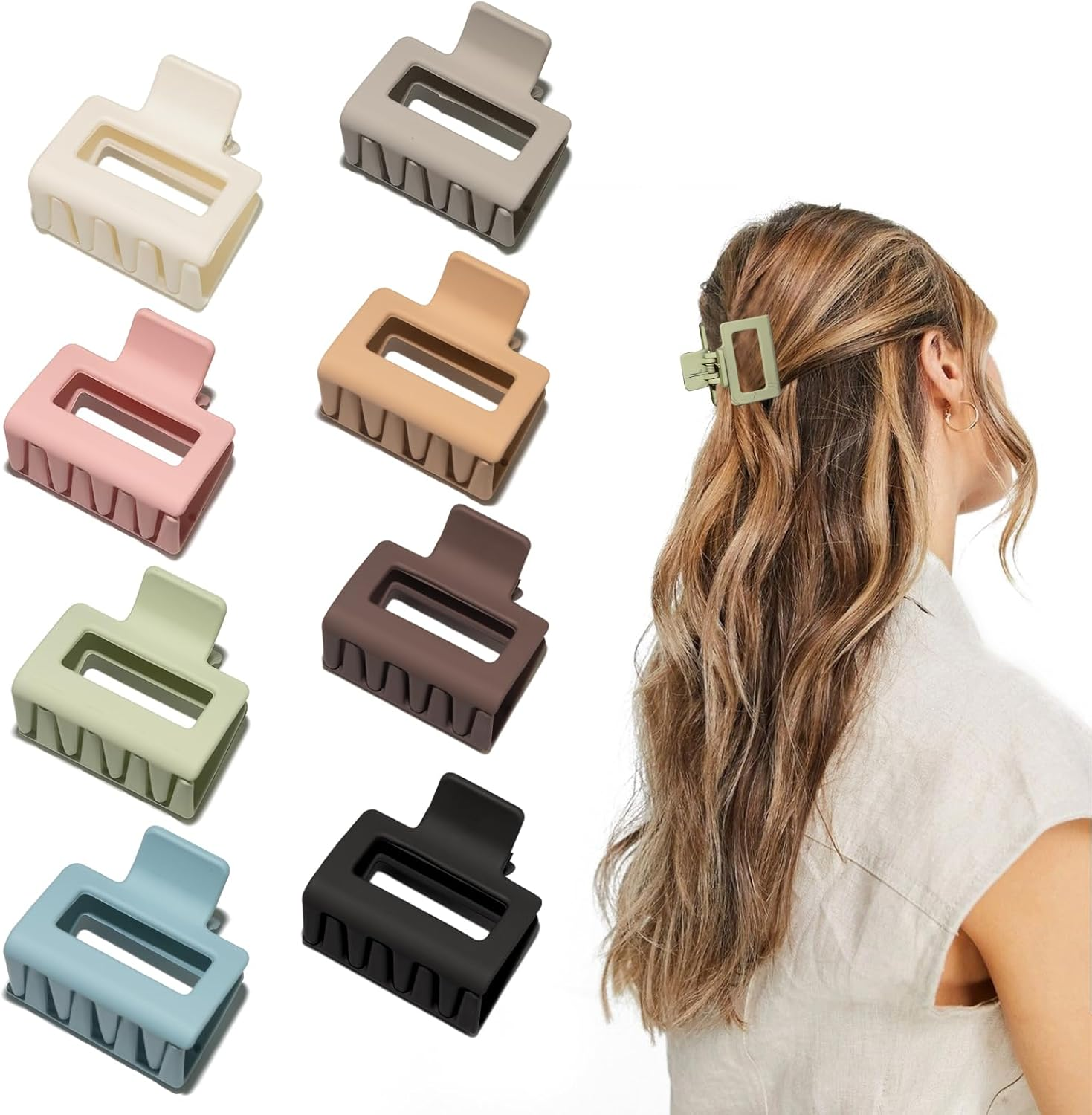 Cobinaan Medium Matte Rectangle Claw Hair Clips for Women Girls, 2 X 1 X 1.8 Inch, 8Pcs Warm Color, Nonslip Hair Jaw Clips for Thin/Medium Thick Hair