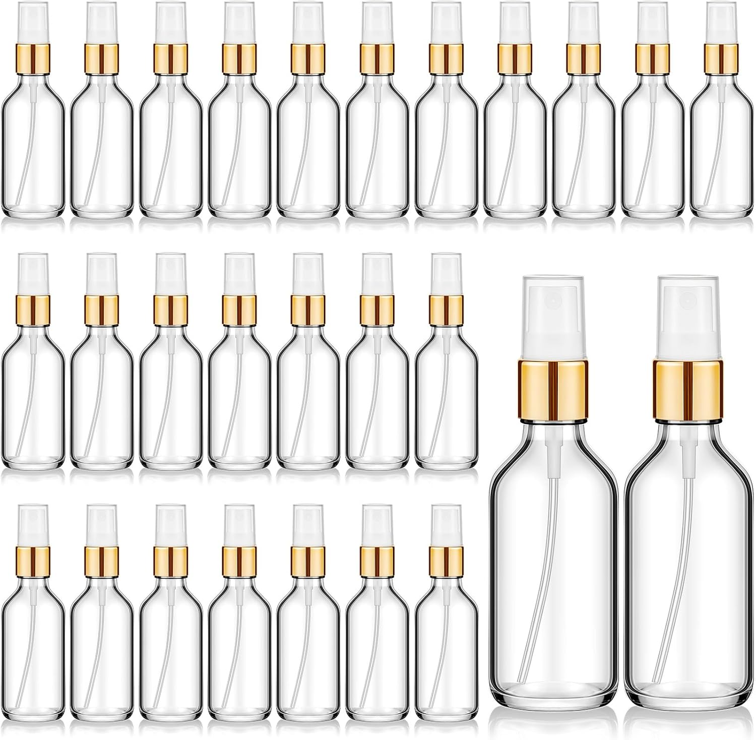 Roshtia 30 Pcs 3.4 Oz/ 100 Ml Rose Gold Glass Spray Bottle Refillable Perfume Atomizer Clear Decorative Empty Bottles with Fine Mist Sprayer Pump for Face Body Travel