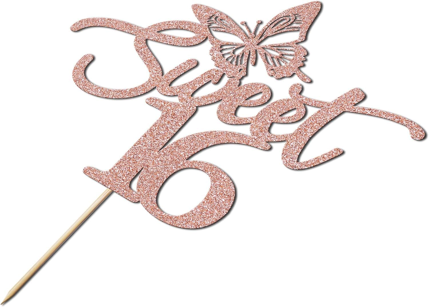 Confetti! Sweet 16 Butterfly-Themed Rose Gold Cake Topper &ndash; Perfect for 16Th Birthday, Anniversary & Wedding Celebrations image number 1