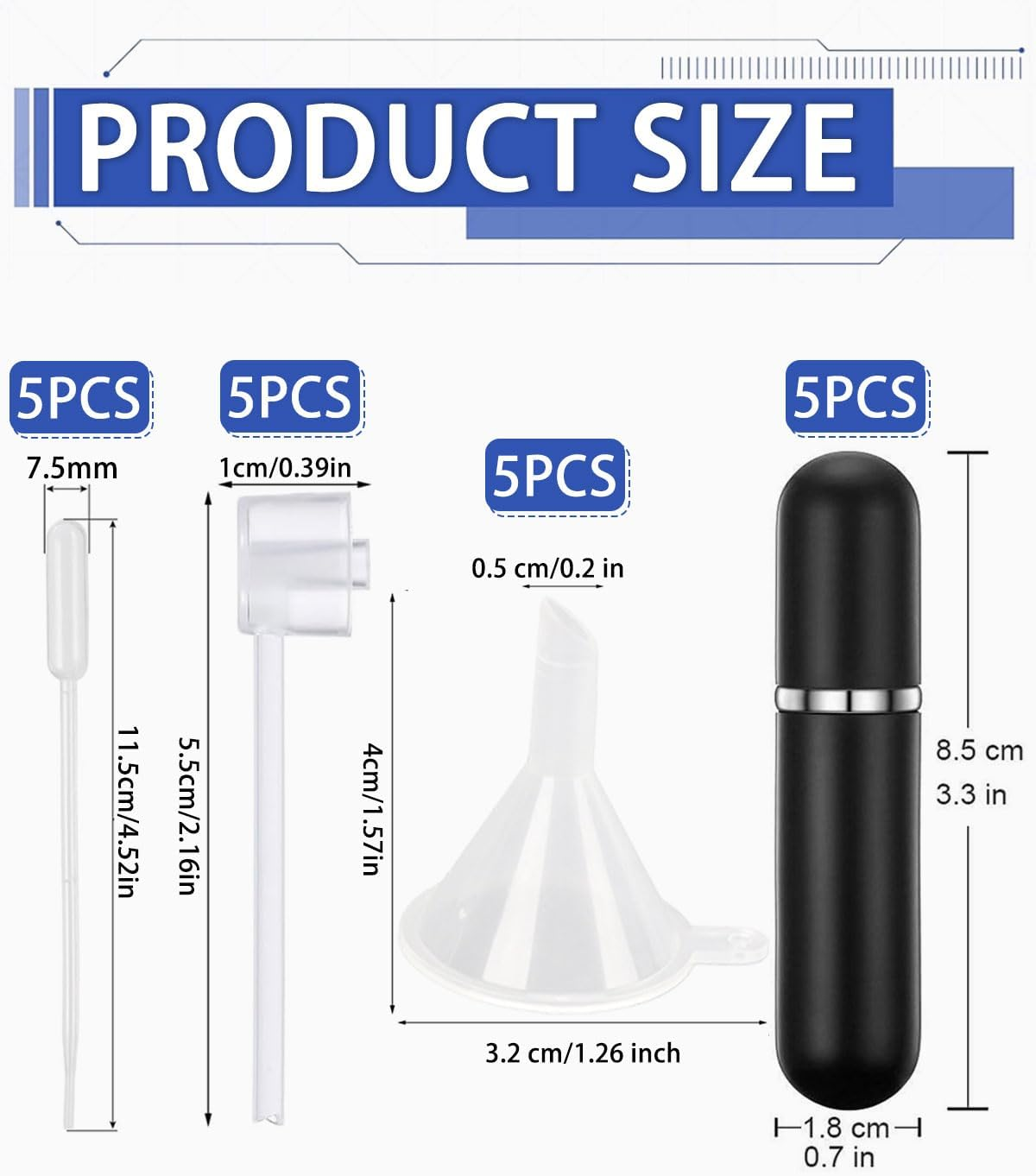 TPZORJX 5Pcs Perfume Atomizer Bottles Refillable Travel Spray Bottle with 5 Funnel and 5 Pipette 5Ml Set of 5 Bottles 5 Colors image number 2