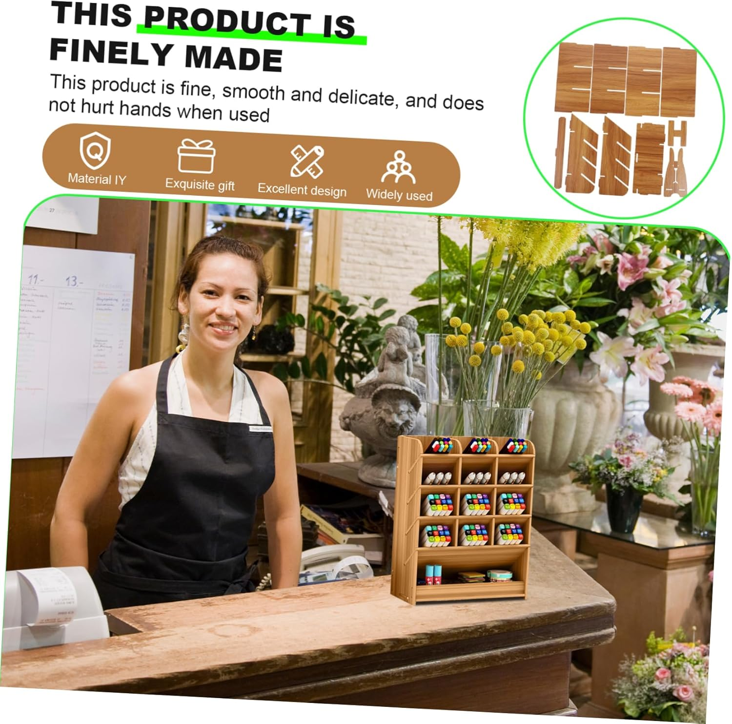 MAGICLULU Wooden Pencil Case Large Capacity Multi-Grid Desk Organizer Pen Holder Office Supply Stationery Storage for Study Room and Office Desktop image number 3