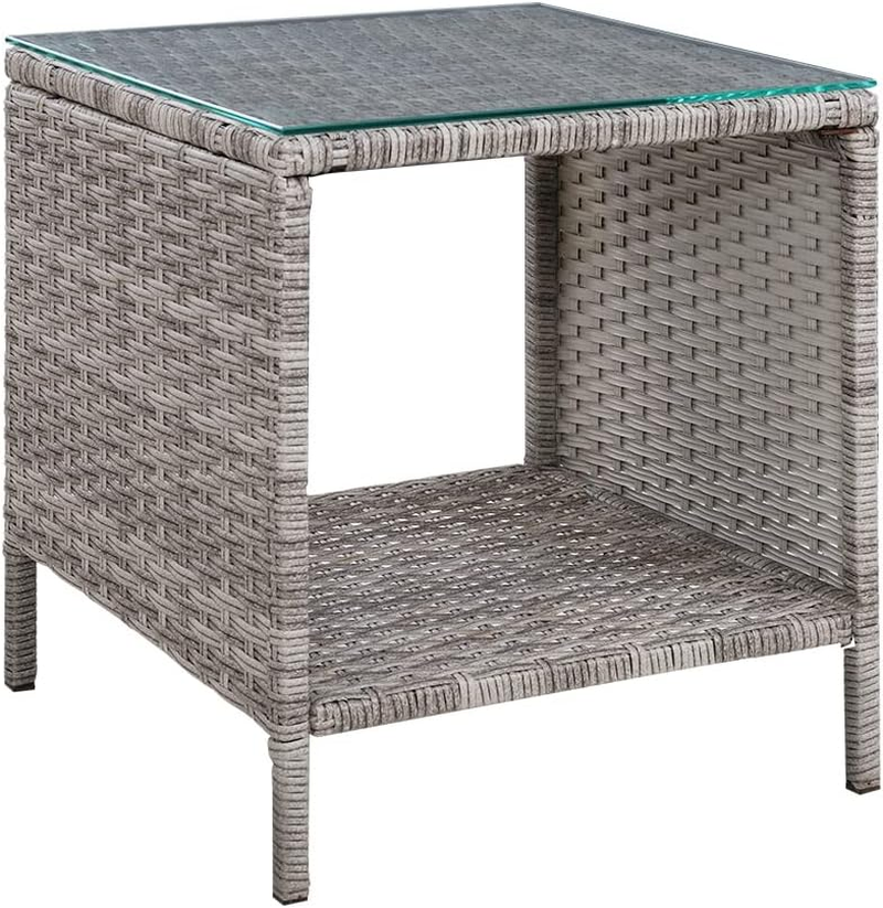 Gardeon Wicker Rattan Coffee Table - Square Tempered Glass Top Furniture with Storage for Outdoor Backyard Lawn Balcony Pool Patio, Grey image number 6