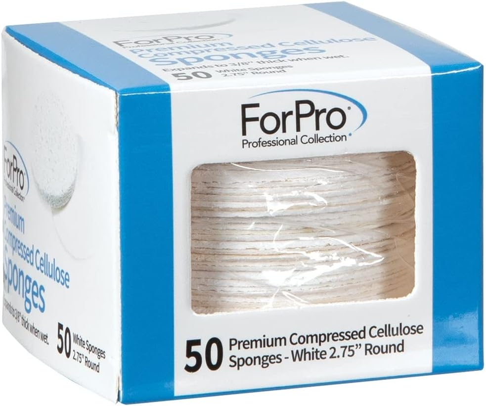 Forpro Premium Compressed Facial Sponges, 50-Count Cellulose Sponges for Facial Cleaning, Exfoliating and Makeup Removal, 2.75" Round, White