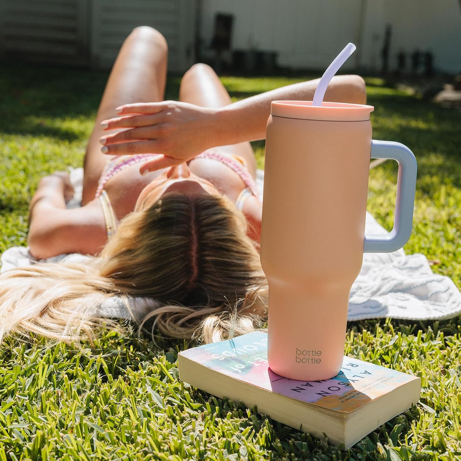 BOTTLE BOTTLE 40 Oz Tumbler with Handle and Straw,Stainless Steel Vacuum Travel Mug,Car Cup with Straw, Stainless Steel Vacuum Water Bottle for Gifts Party Office Coffee (Peach) image number 6